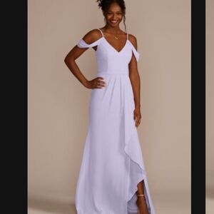 David's Bridal Asymmetrical Purple Gown with Cold Shoulder and Slit Size 18